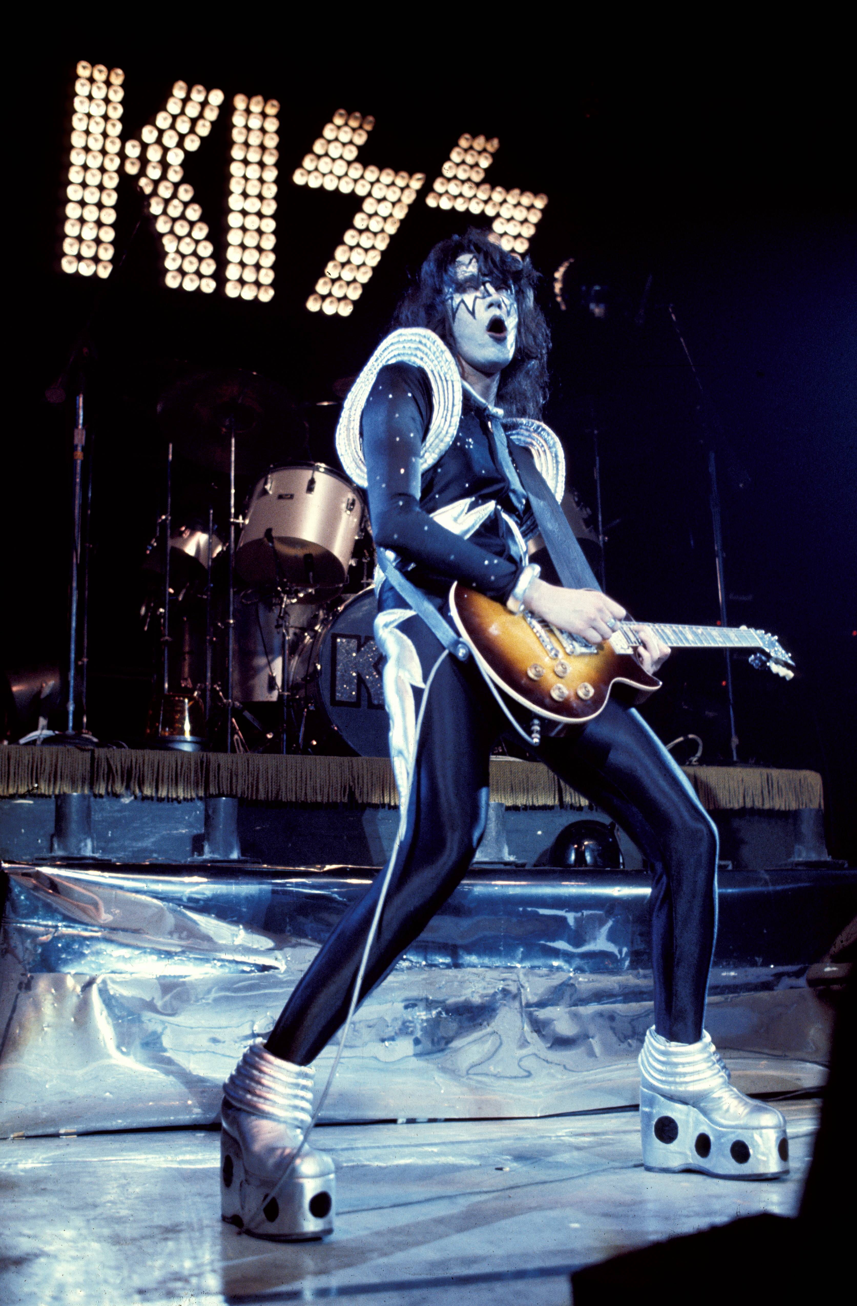 Ace Frehley performing live onstage during cover session for "Alive!" album on May 16, 1975 | Source: Getty Images