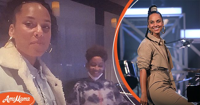 Left: Alicia Keys in studio with her son Egypt | Photo: Instagram/Alicia Keys Right: Alicia Keys performing during the filming for the Graham Norton Show at BBC Studioworks 6 Television Centre, Wood Lane, London. | Photo: Getty Images