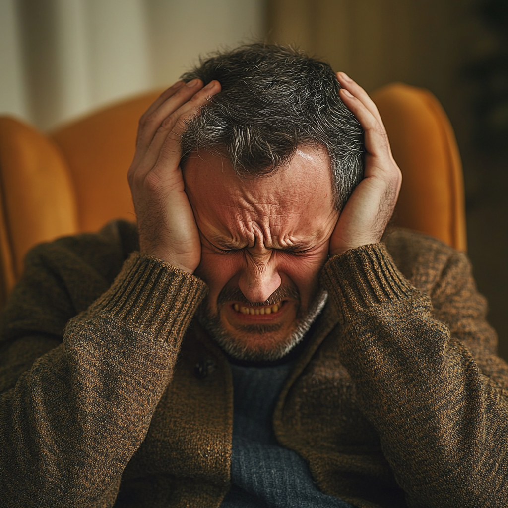 A man holding his head and grimacing | Source: Midjourney