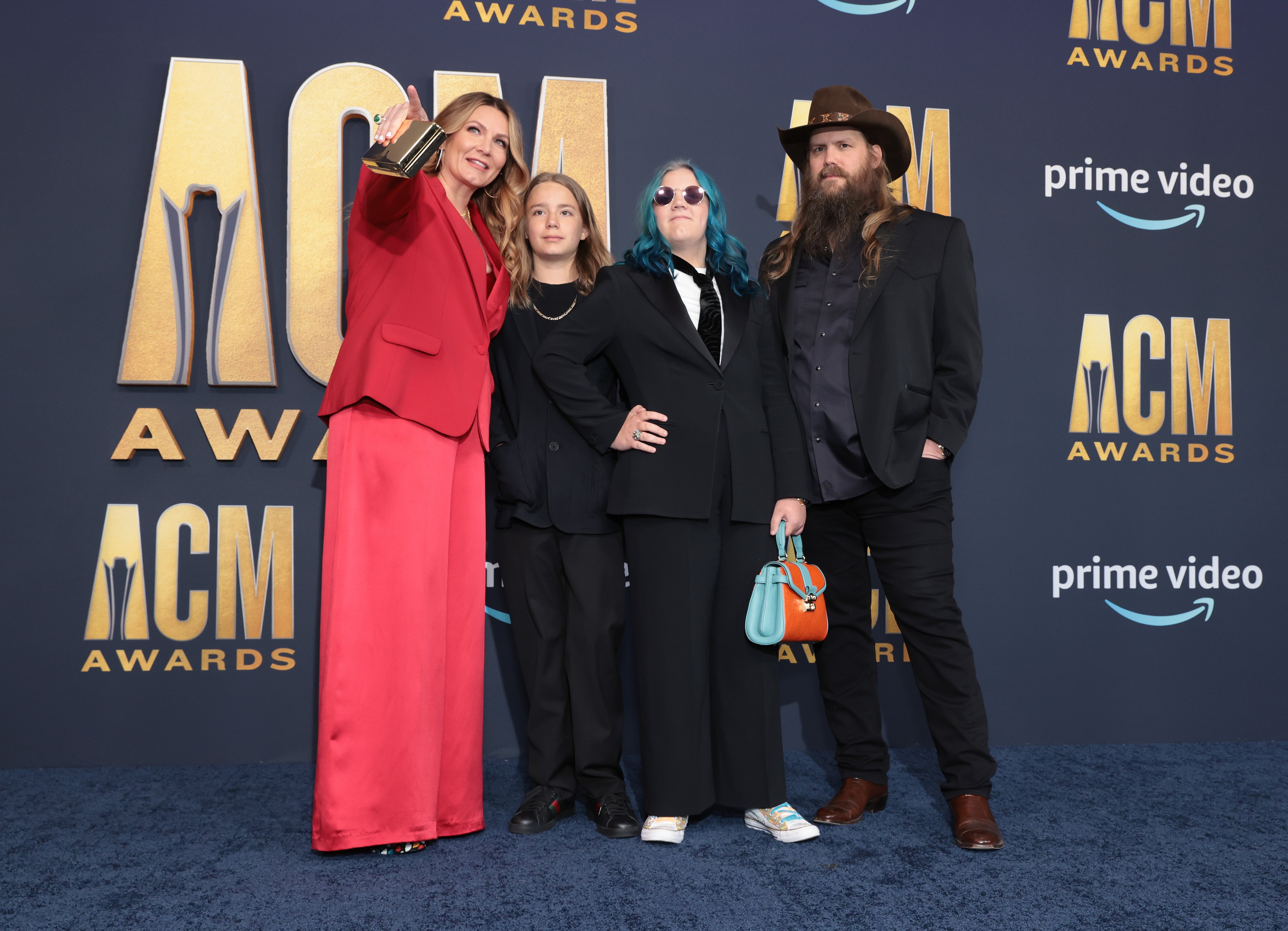 Morgane Stapleton, Ada Stapleton, Waylon Stapleton and Chris Stapleton pose at the 57th Academy of Country Music Awards at Allegiant Stadium on March 7, 2022, in Las Vegas, Nevada | Source: Getty Images