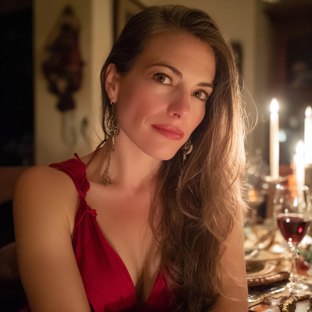 A close-up of a woman sitting at a table | Source: Midjourney