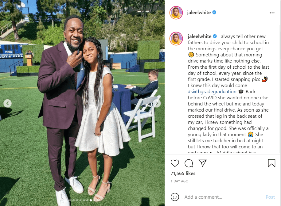 Jaleel White smiling beside his daughter, Samaya White, at the latter's graduation ceremony. | Photo: instagram.com/jaleelwhite