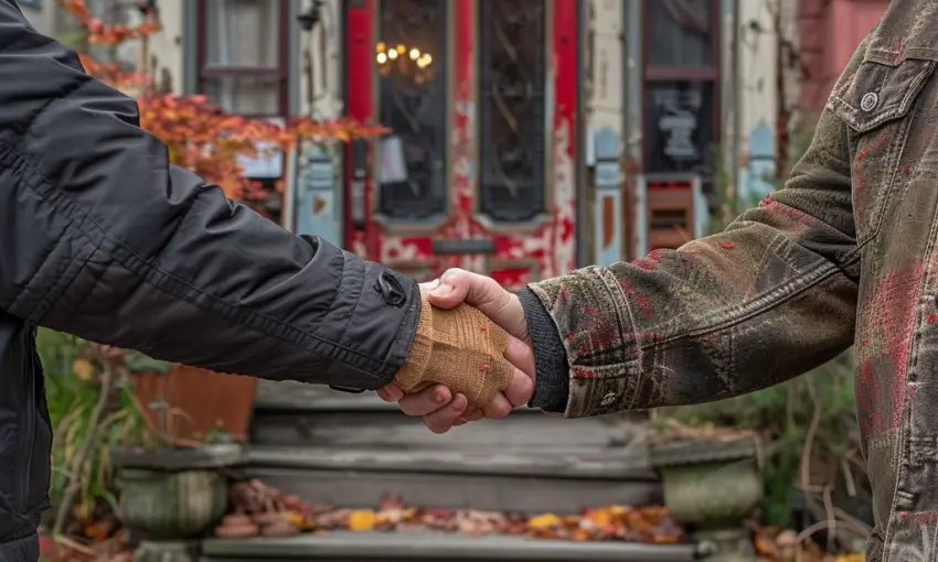 Ben, the new owner, shaking hands with Alex after the sale of the house| Source: Midjourney