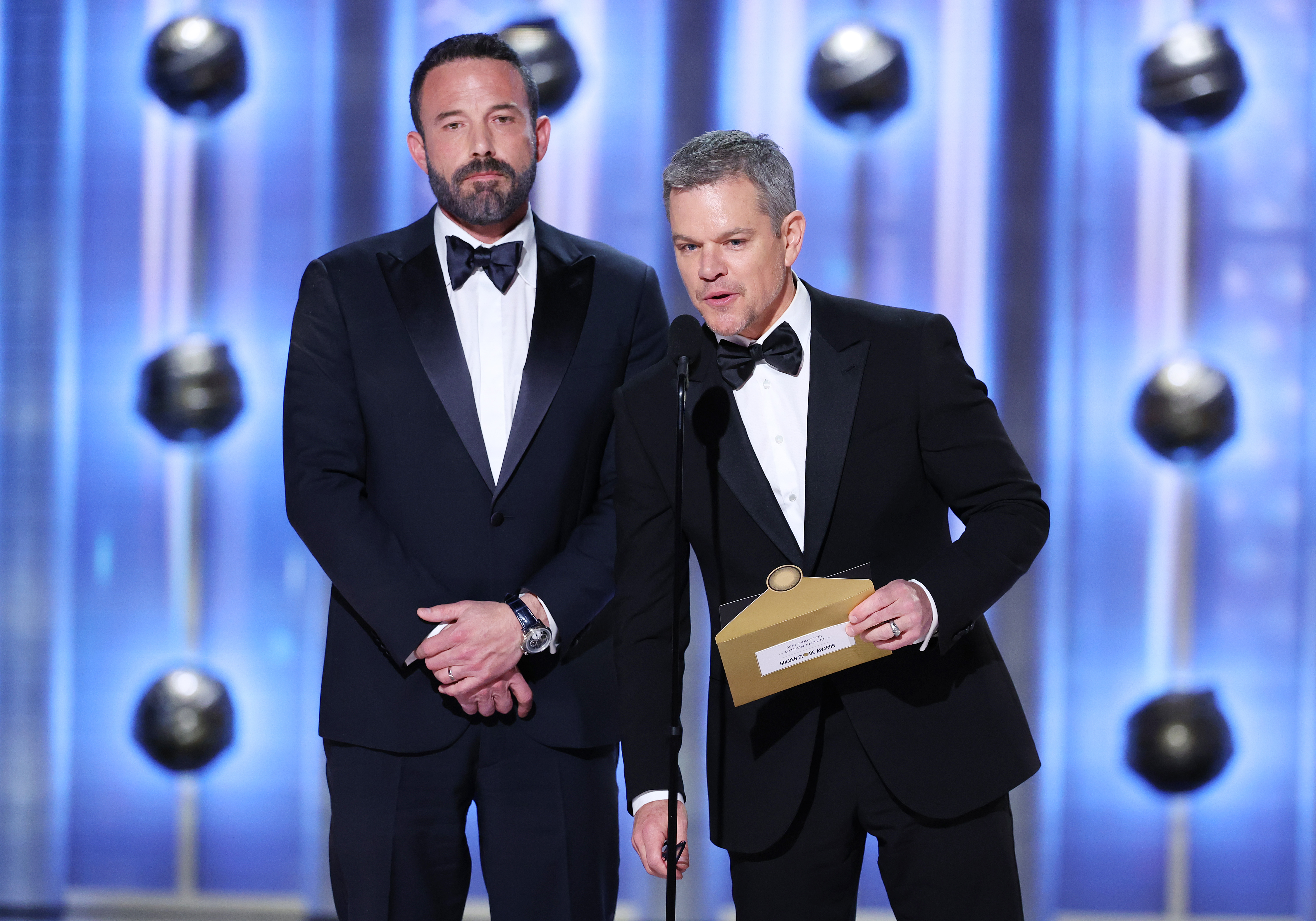 Ben Affleck and Matt Damon at the 81st Golden Globe Awards held in Beverly Hills, California, on January 7, 2024 | Source: Getty Images