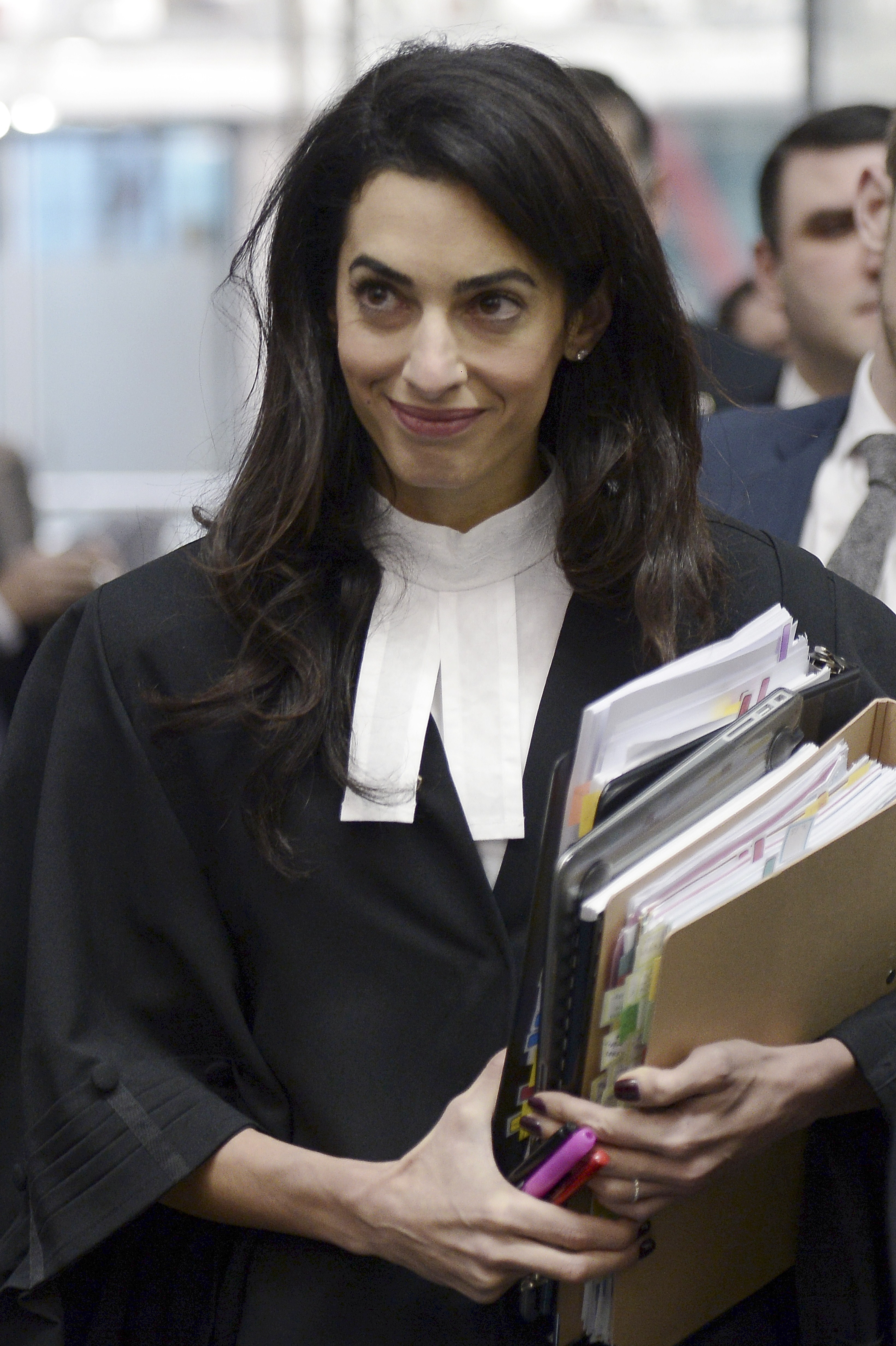 Amal Clooney stands before the European Court of Human Rights in the eastern French city of the Strasbourg on January 28, 2015 | Source: Getty Images