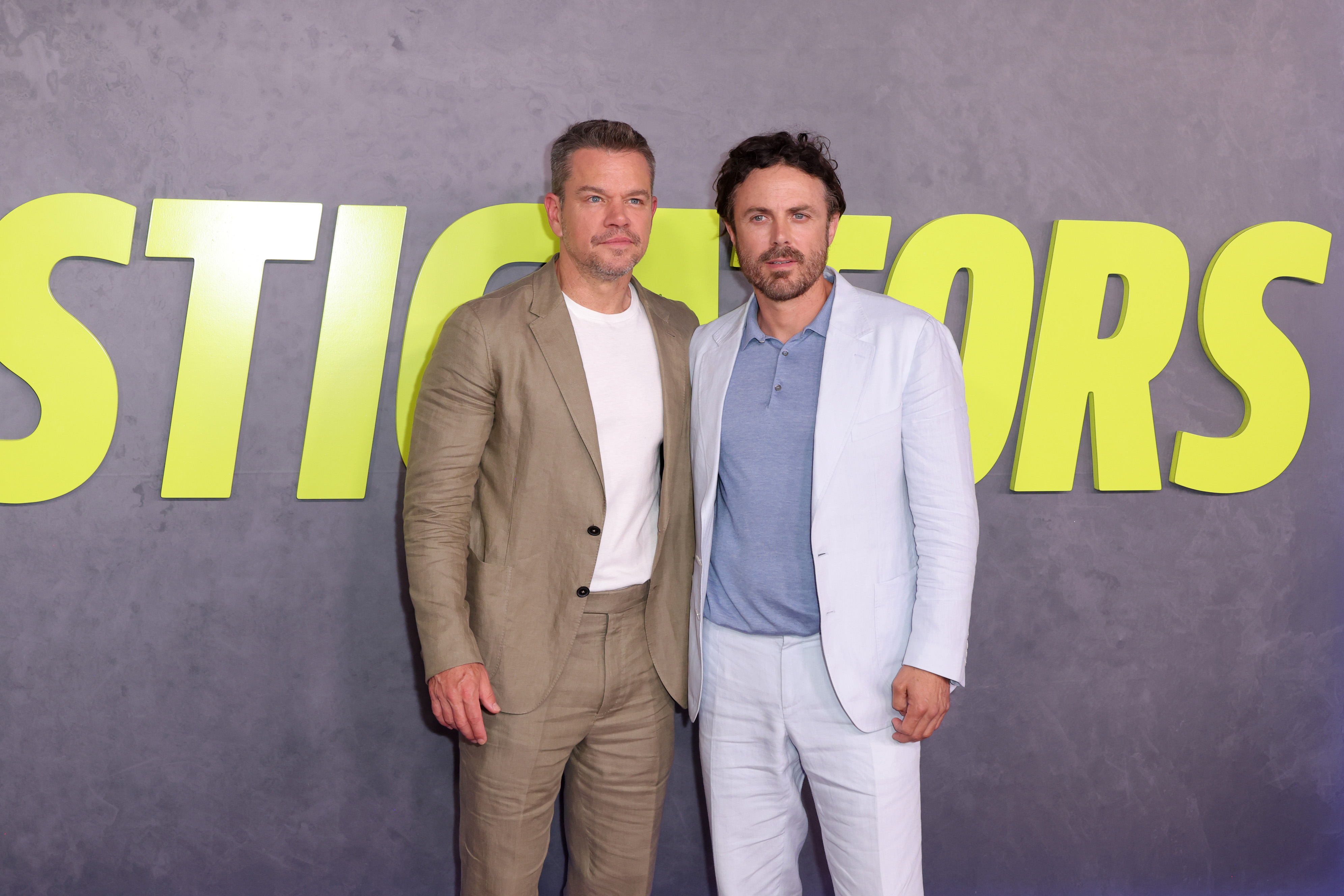 Matt Damon and Casey Affleck attend Apple Original Films' "The Instigators" New York Premiere at Jazz at Lincoln Center on July 31, 2024, in New York City. | Source: Getty Images