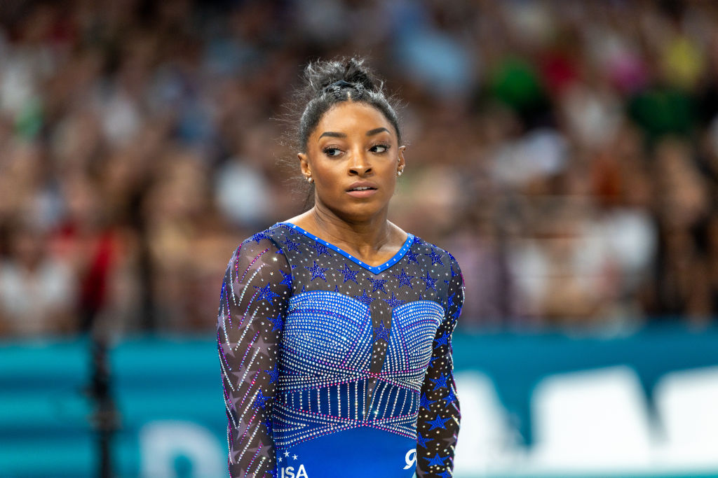 Simone Biles of the US competes at the artistic gymnastics women's all-around final of the Paris Olympic Games in Paris, France on August 1, 2024 | Source: Getty Images