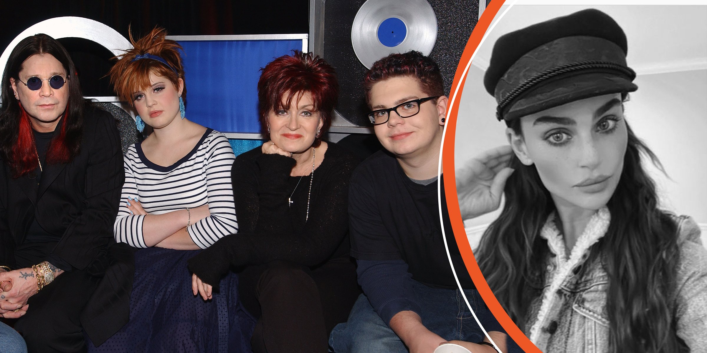Left: Ozzy, Kelly, Sharon and Jack Osbourne pose for a photo: Source: Getty Images. Right: The Osbourne's less known daughter, Aimee. | Source: Instagram.com/aro_officialmusic