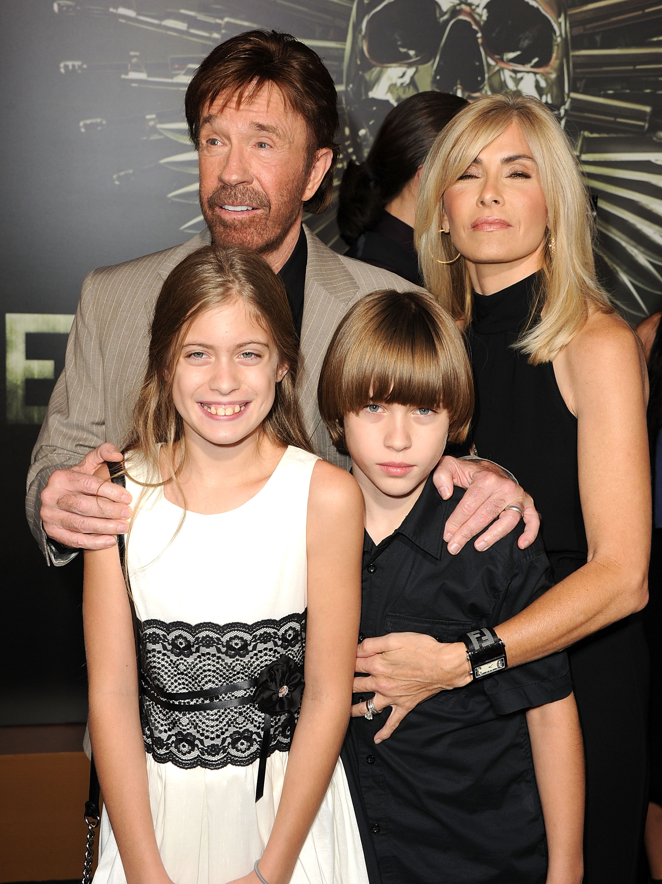 Chuck Norris, Gena O'Kelly, and their twin children Dakota and Danilee arrive at the "The Expendables 2" Los Angeles Premiere at Grauman's Chinese Theatre on August 15, 2012, in Hollywood, California. | Source: Getty Images