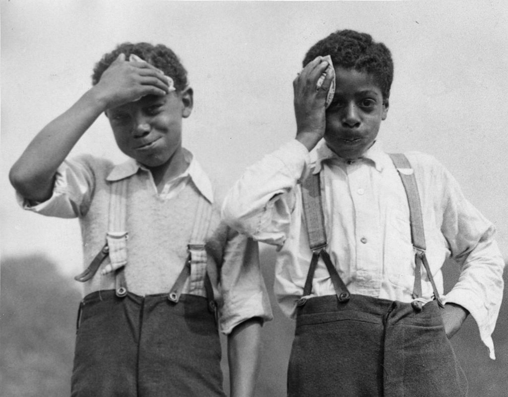 Boys from Cardiff with their handkerchiefs, circa 1933 | Source: Getty Images