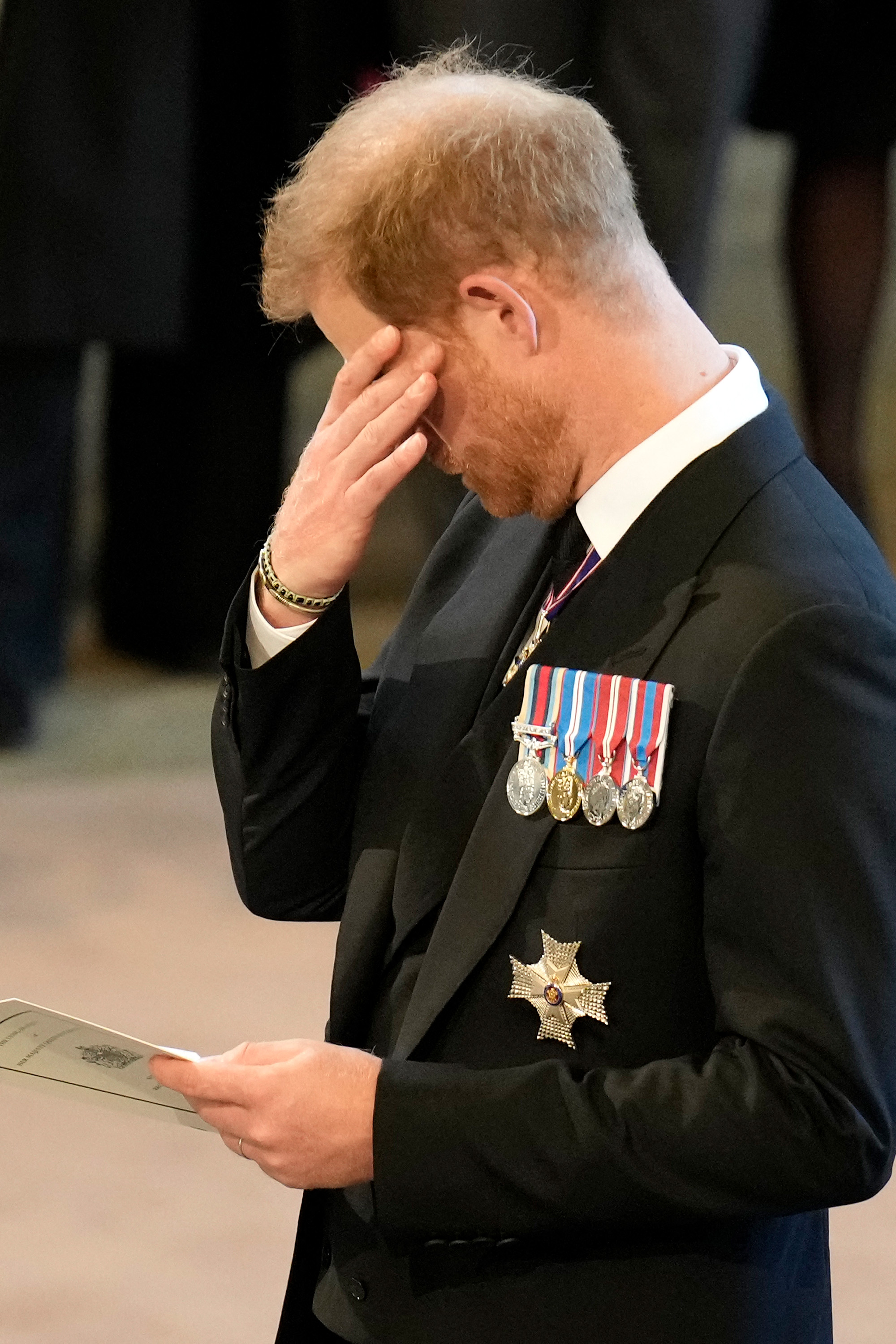 Prince Harry during a service for the reception of Queen Elizabeth IIs coffin on September 14, 2022, in London, England | Source: Getty Images