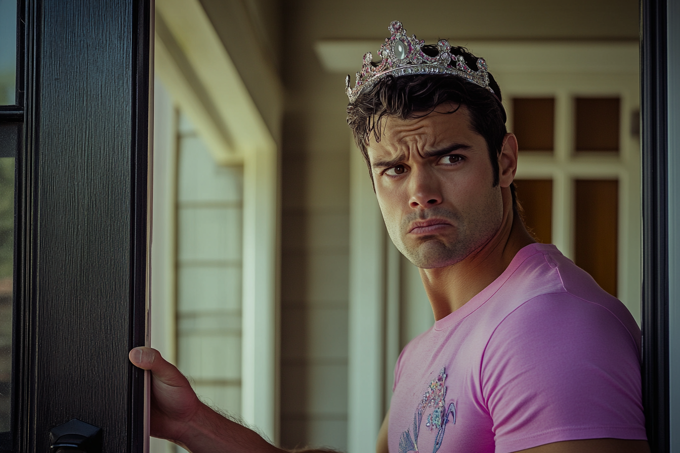 An angry man wearing a princess tiara | Source: Midjourney