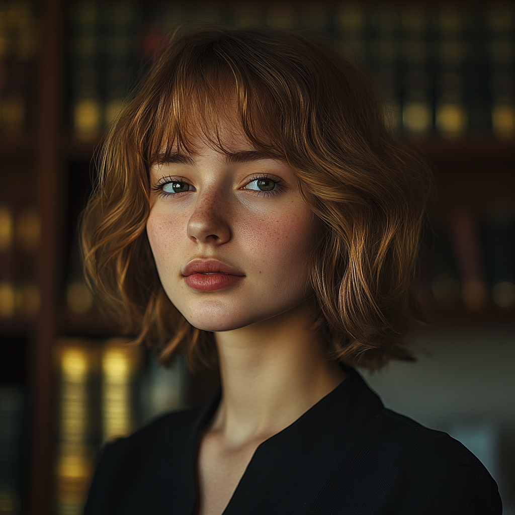 A young woman in a library | Source: Midjourney