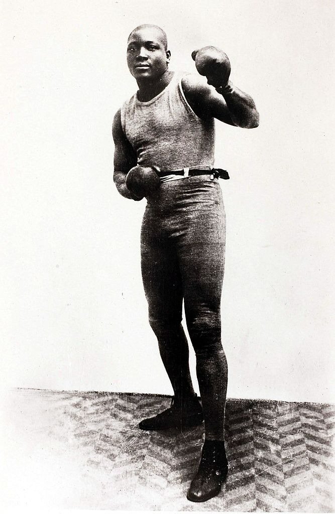 ack Johnson, U,S,A, the first black Heavyweight champion of the world, He beat Tommy Burns in Australia in 1908 for the title  | Photo: Getty Images