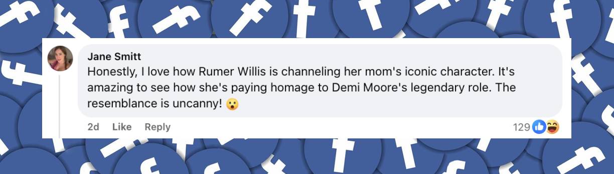 A netizen's remark on Rumer Willis wearing her mom Demi Moore's iconic bikini, posted on March 9, 2025 | Source: Facebook/peoplemag