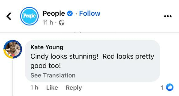 A fan's comment on People's Facebook post of Cyndi Lauper and Rod Stewart while on tour in Australia and New Zealand on April 3, 2023 | Source: Facebook/People