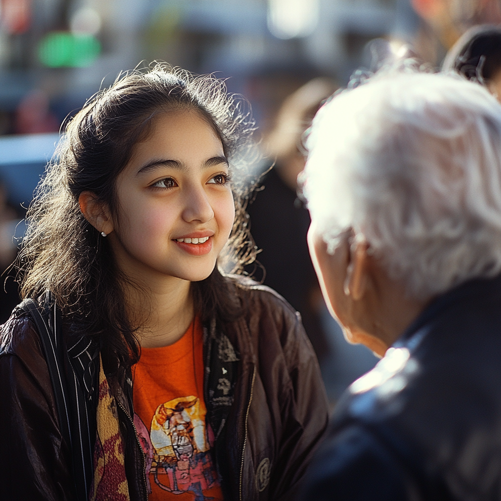 A happy woman talking to an older lady | Source: Midjourney