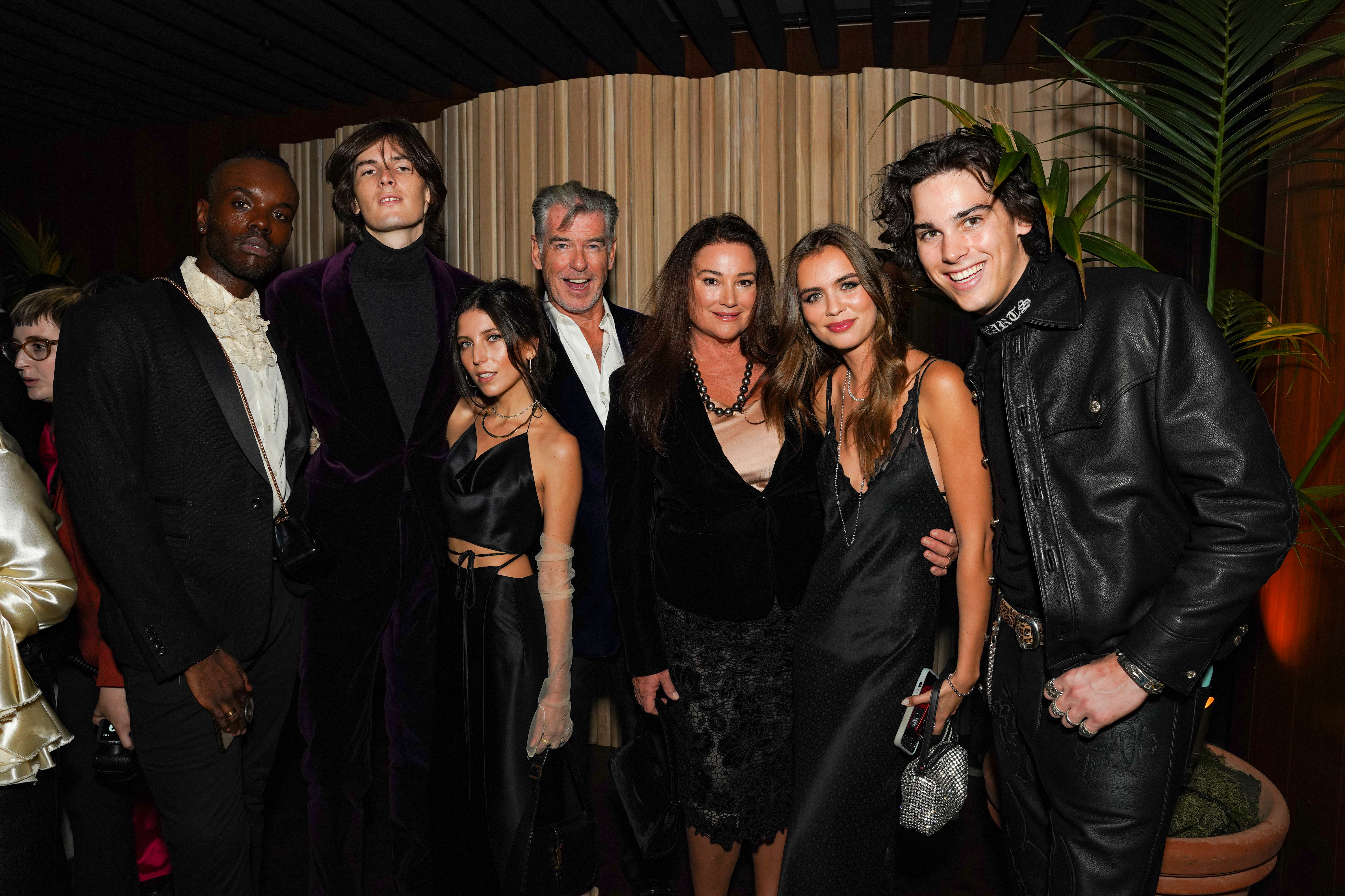 Jean-Claude Kalí, Dylan Brosnan, Avery Wheless, Pierce Brosnan, Keely Shaye Smith, Alex Lee-Aillón and Paris Brosnan on November 17, 2022 in West Hollywood, California | Source: Getty Images