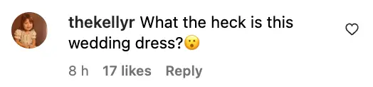 A social media user comments on pictures of Margaret Qualley's wedding dress. | Source: Instagram/People