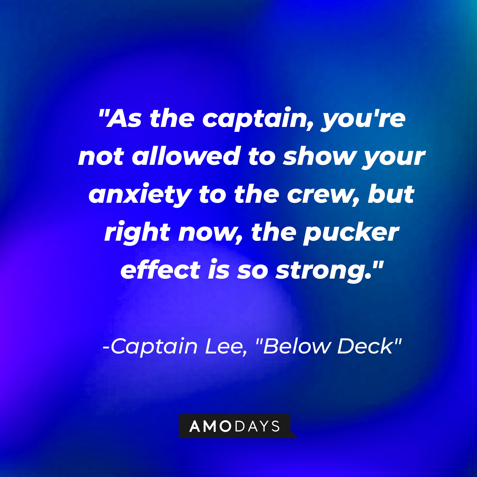 Captain Lee's quote from "Below Deck:" "As the captain, you're not allowed to show your anxiety to the crew, but right now, the pucker effect is so strong." | Source: AmoDays