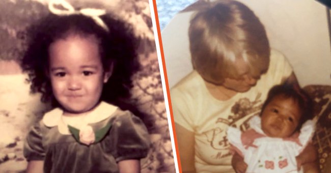 Elizabeth Muto Hunterton als kleines Mädchen [Links]; Hunterton auf dem Bild als Baby mit ihrer Adoptiv Mama. [Rechts] | Quelle: Facebook.com/elizabeth.hunterton - Youtube.com/Inside Edition