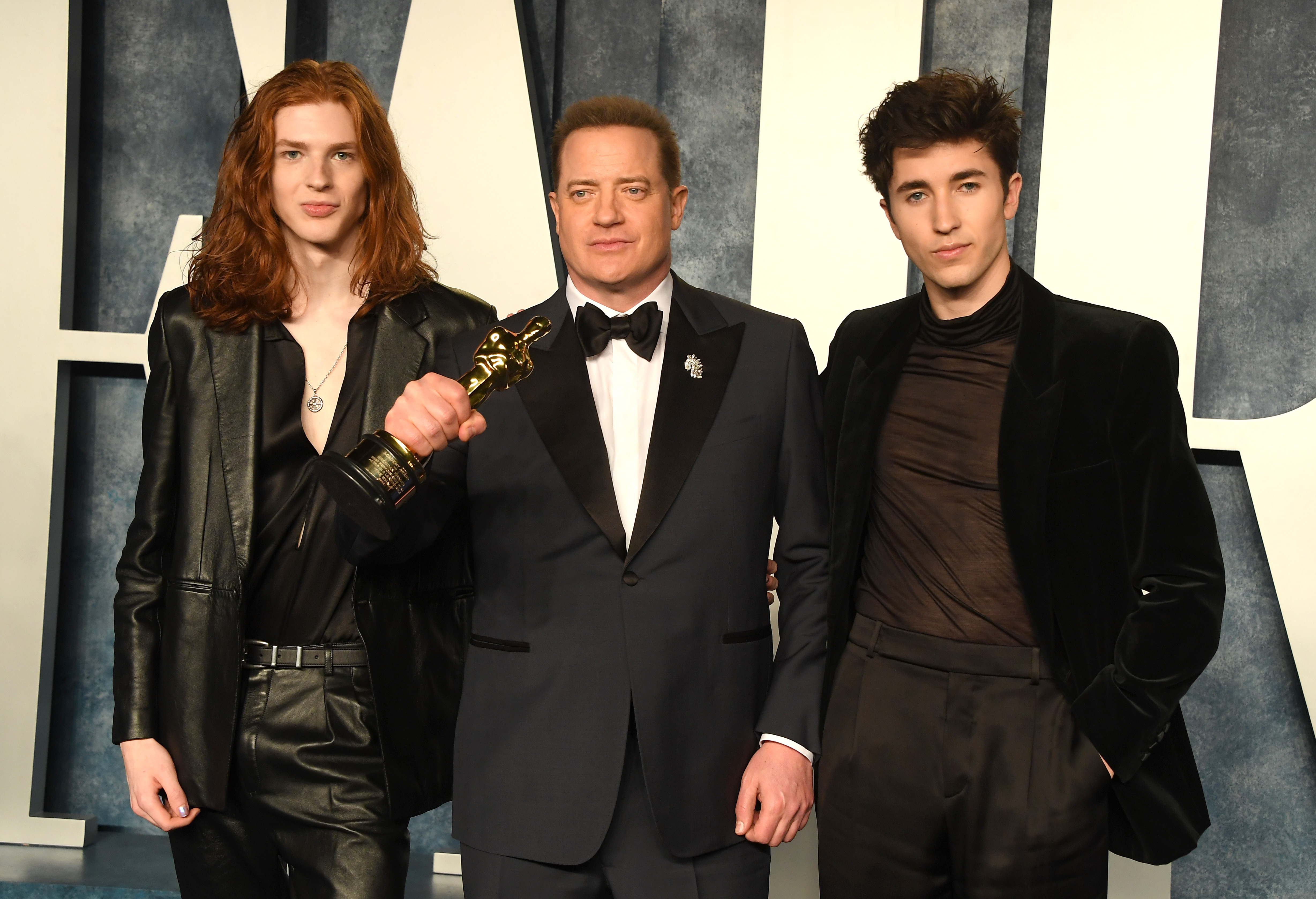 Holden Fraser, Brendan Fraser, and Leland Fraser at the Vanity Fair Oscar Party Hosted on March 12, 2023 in Beverly Hills, California. | Source: Getty Images