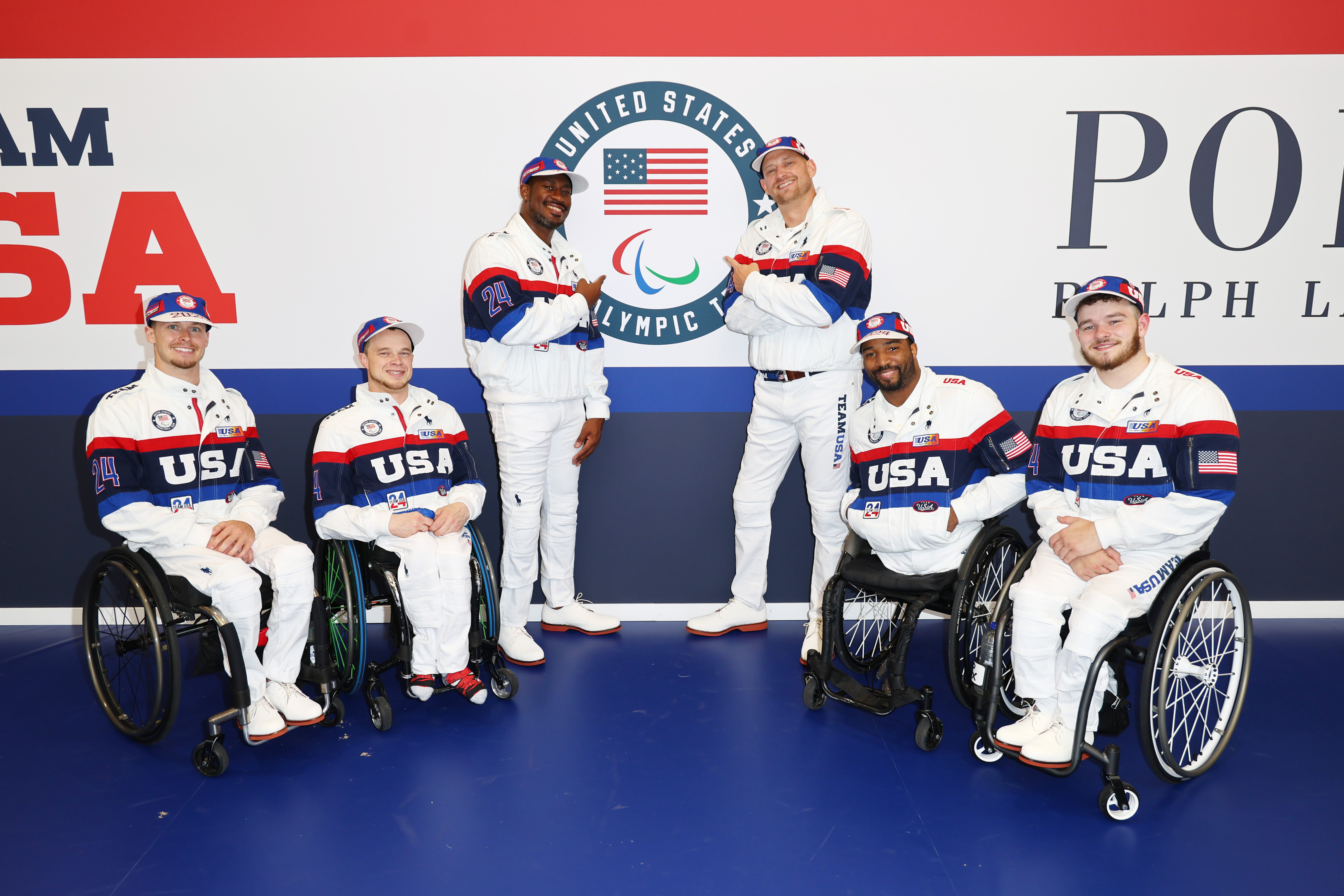 Team USA Paralympians Talen Jourdan, John Bole, Brian Bell, Nathan Hinze, Trevon Jenifer and AJ Fitzpatrick pose for a photo in Paris, France on August 22, 2024 | Source: Getty Images