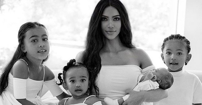 Kim Kardashian poses with her four children on the day of her 5th wedding anniversary with Kanye West, May 2019 | Source: Instagram/kimkardashian