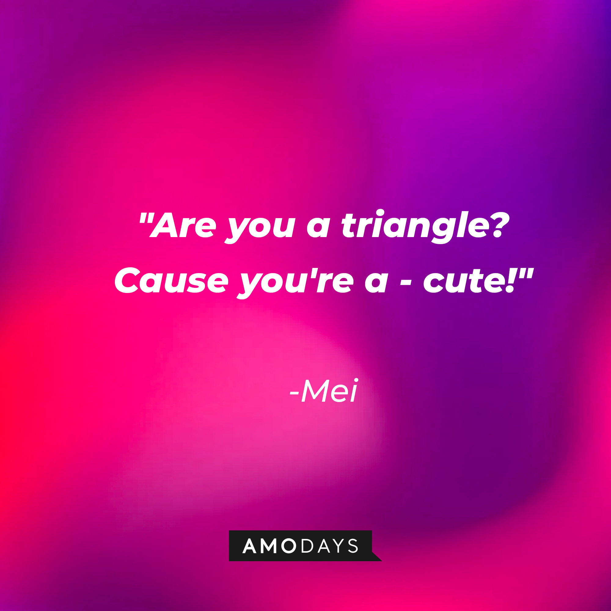 Mei's quote: "Are you a triangle? Cause you're a-cute!" | Source: AmoDays