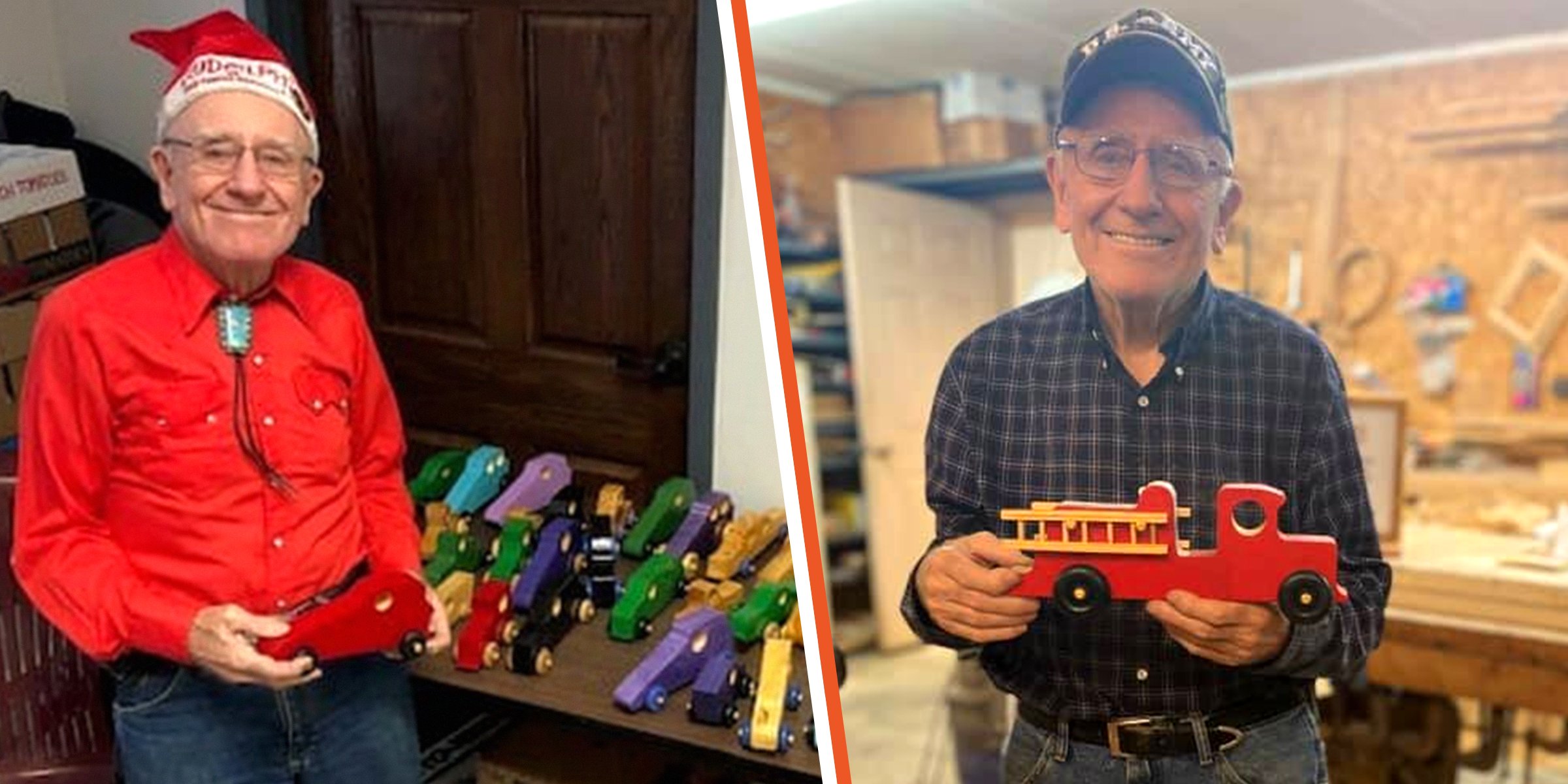 Jim Annis with his toys collection | Jim Annis with a wooden toy truck | Source: Facebook.com/newsner | facebook.com/WorldNewsTonight