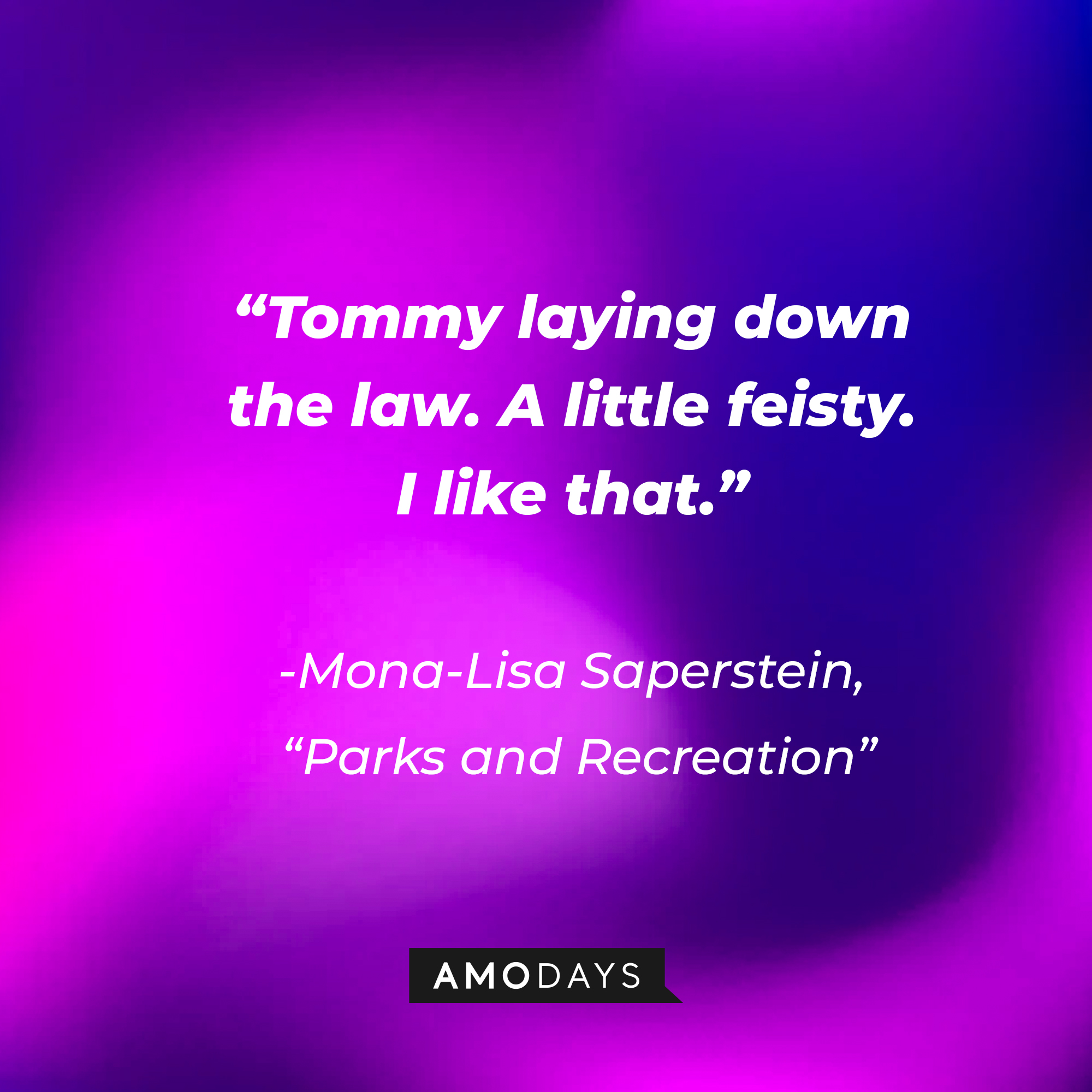 Mona-Lisa Saperstein's quote on "Parks and Recreation:" “Tommy laying down the law. A little feisty. I like that." | Source: AmoDays