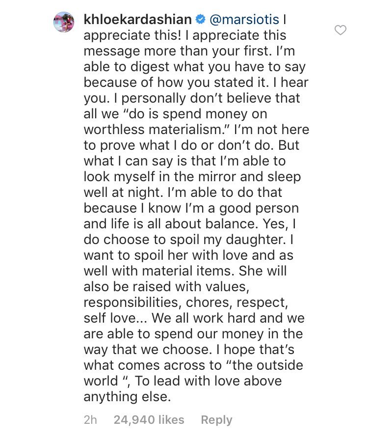 Khloé's comment on Instagram. | Photo: Instagram/khloekardashian