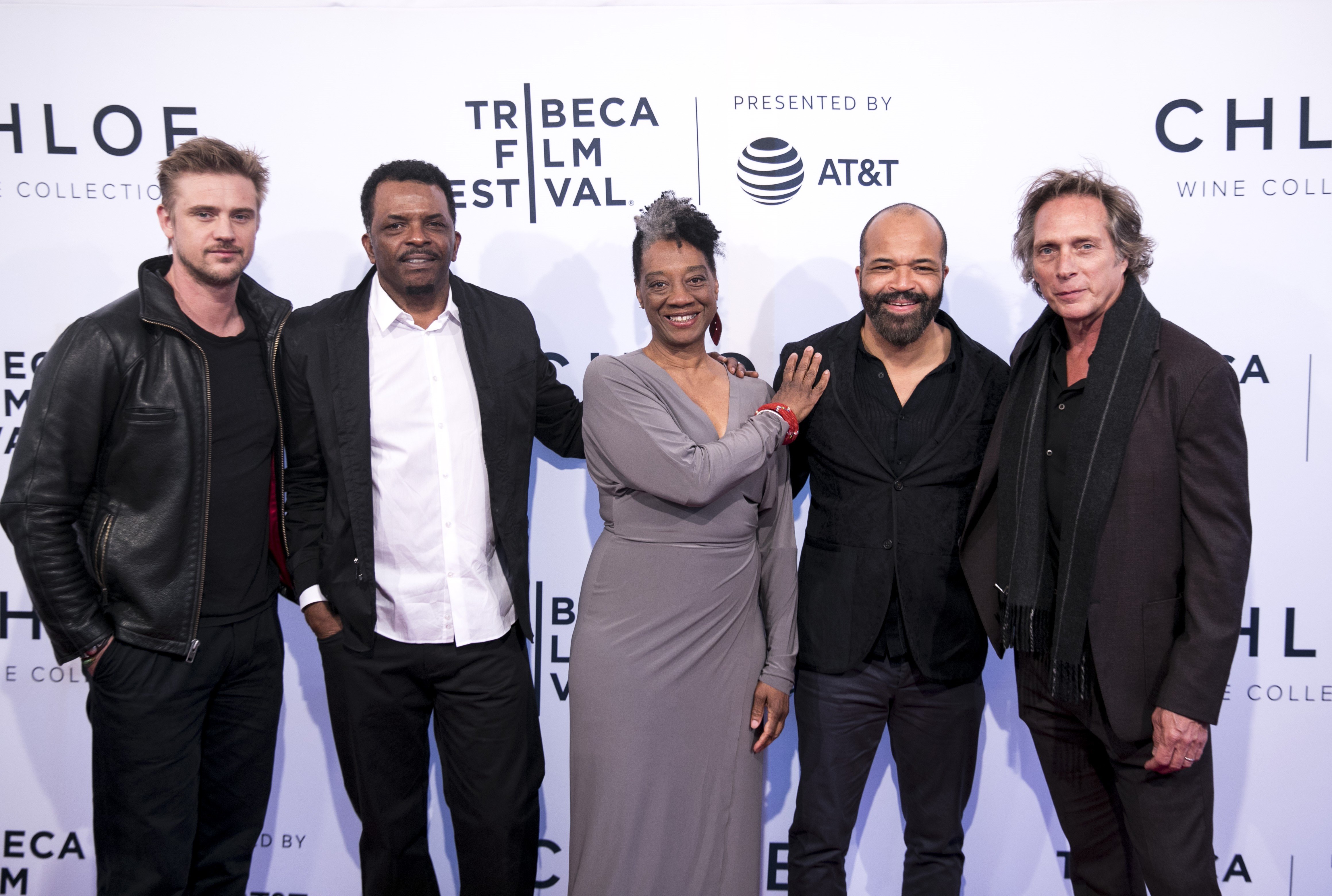 (L-R) Boyd Holbrook, Kevin Jackson, Stephanie Berry, Jeffrey Wright, William Fichtner, attend the screening of 'O.G.' in New York on April 20, 2018. | Source: Getty Images