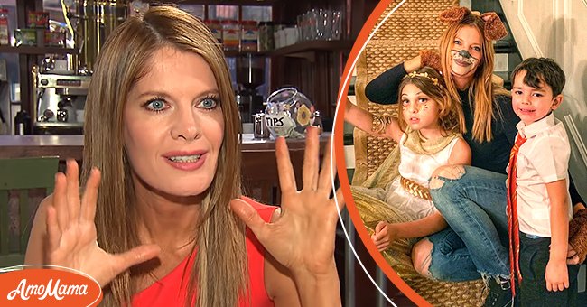 (L) Actress Michelle Stafford during an interview with Extra TV. (R) Michelle Stafford pictured with her kids Natalia and Jameson. / Source: YouTube.com/ExtraTV and Instagram/@therealstafford