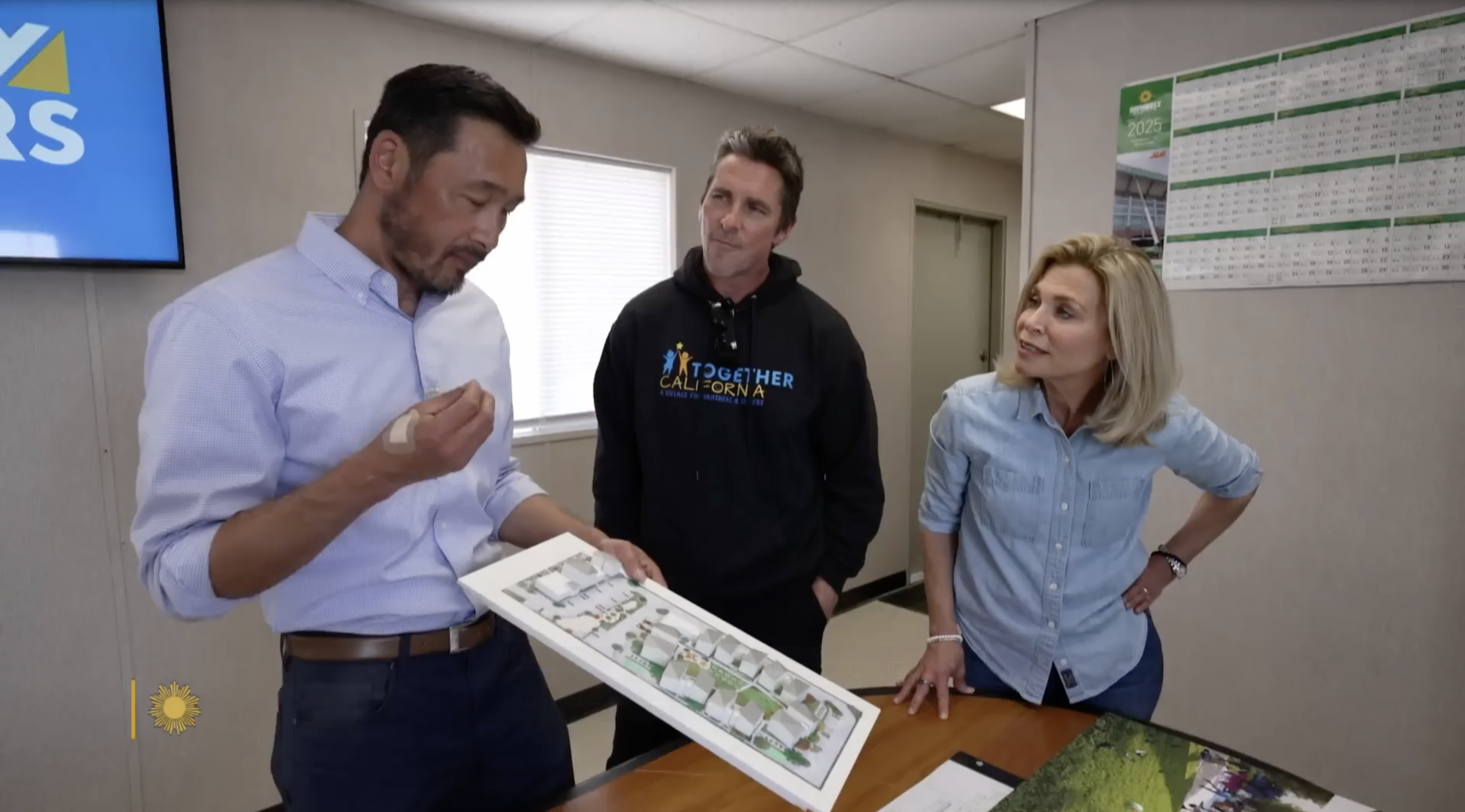 AC Martin CEO Tom Hsieh and Christian Bale with an interviewer from a post dated May 18, 2025. | Source: YouTube/CBS Sunday Morning