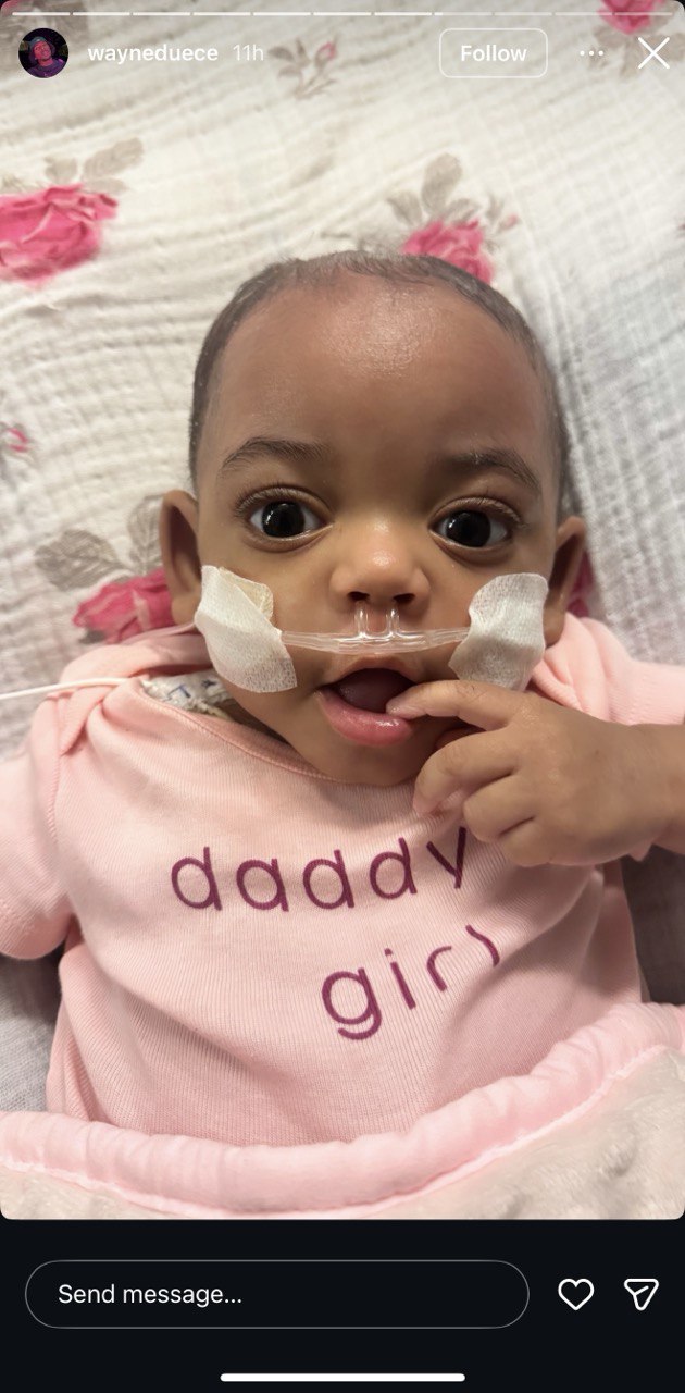 Baby Codi Dreaux in a shirt that says daddy girl," from a post dated February 9, 2026. | Source: Instagram Story/wayneduece