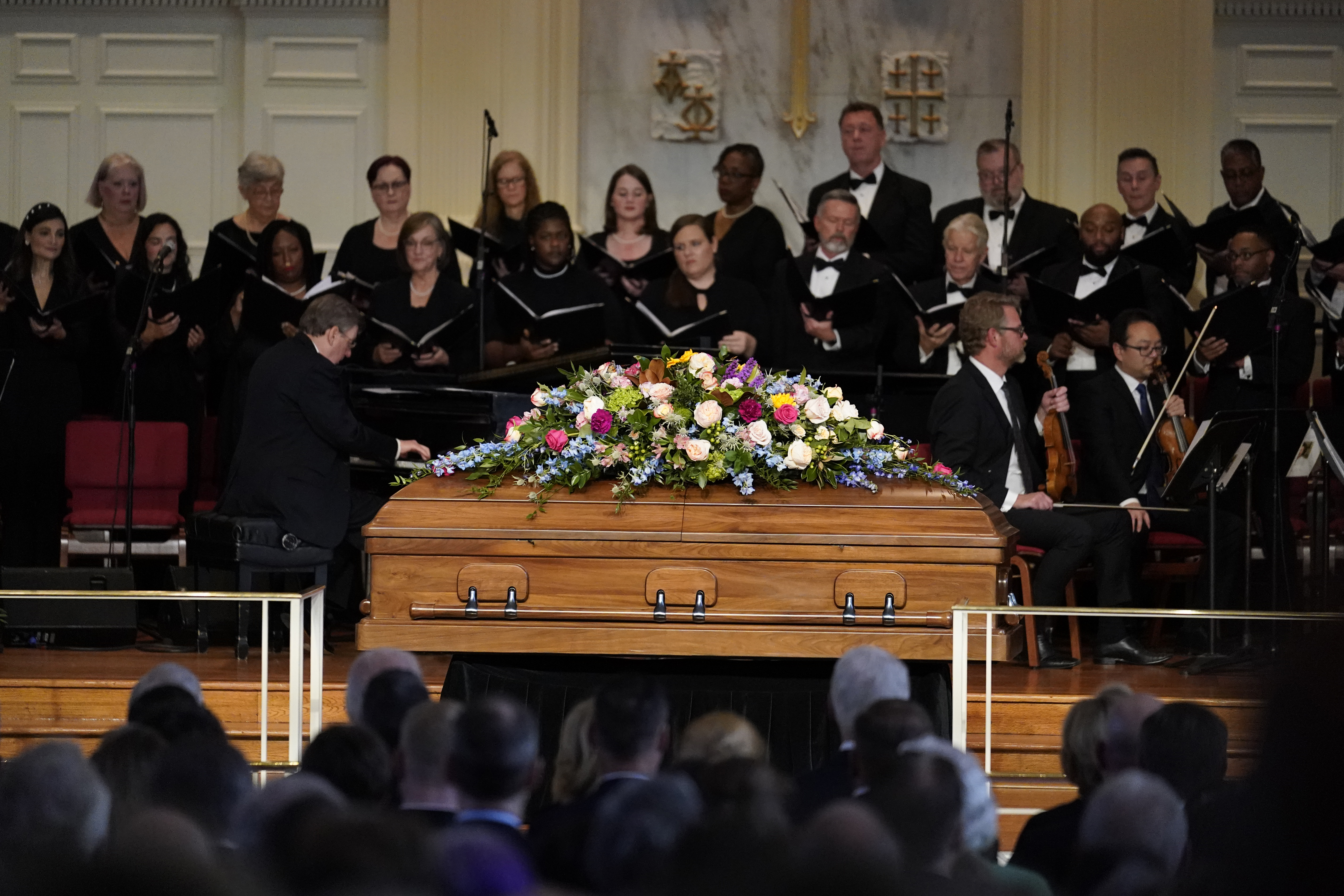 The casket of Rosalynn Carter is seen during a tribute service at Glenn Memorial United Methodist Church at Emory University in Atlanta, Georgia, on November 28, 2023. | Source: Getty Images