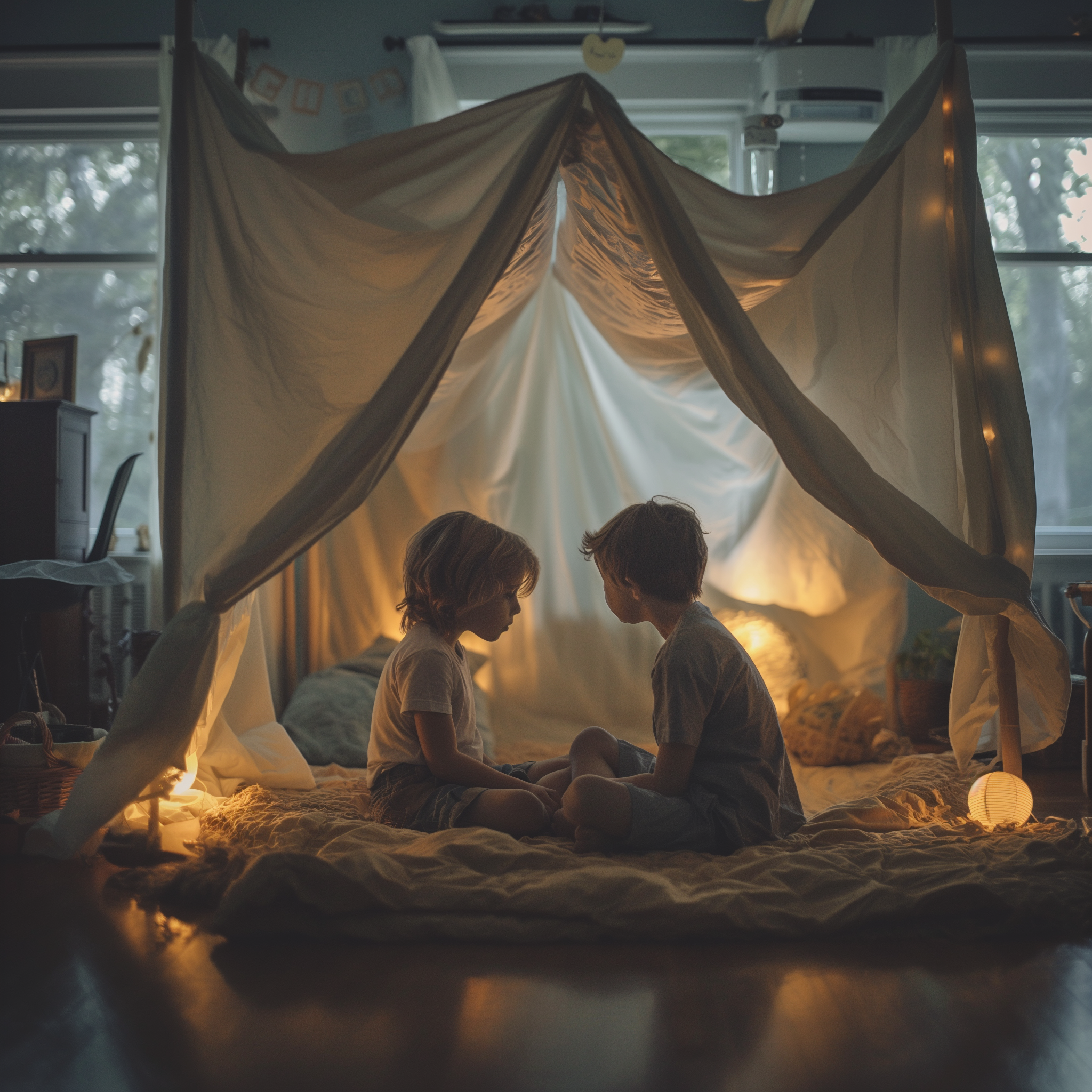 Two kids sitting near a fort | Source: Midjourney