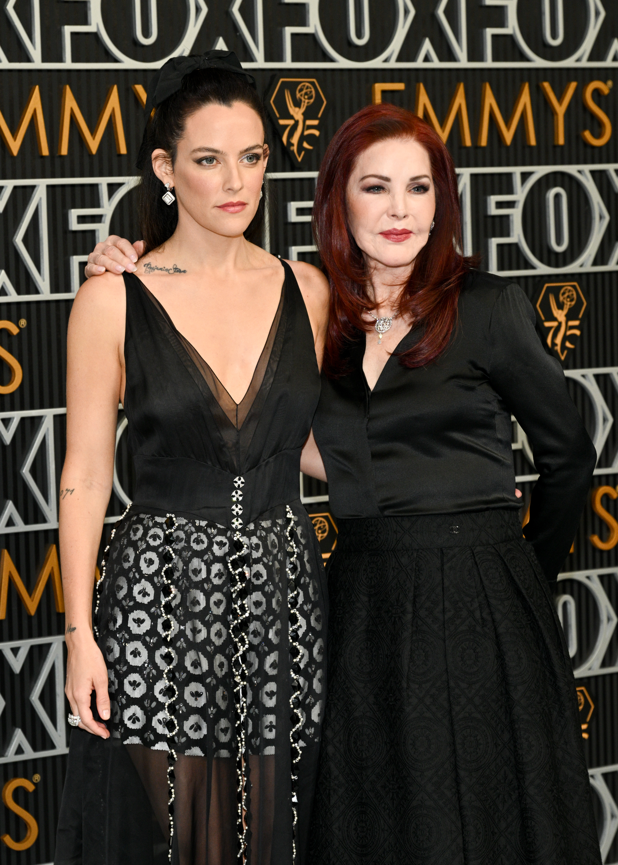 Riley Keough and Priscilla Presley at the 75th Primetime Emmy Awards held at the Peacock Theater on January 15, 2024, in Los Angeles, California | Source: Getty Images