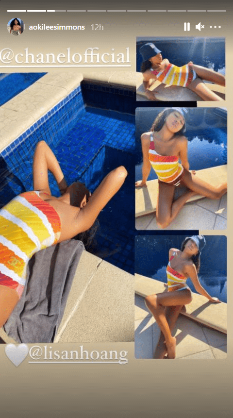 A collage of Kimora Lee Simmons' daughter Aoki Lee Simmons relaxing by the pool | Photo: Instagram/aokileesimmons