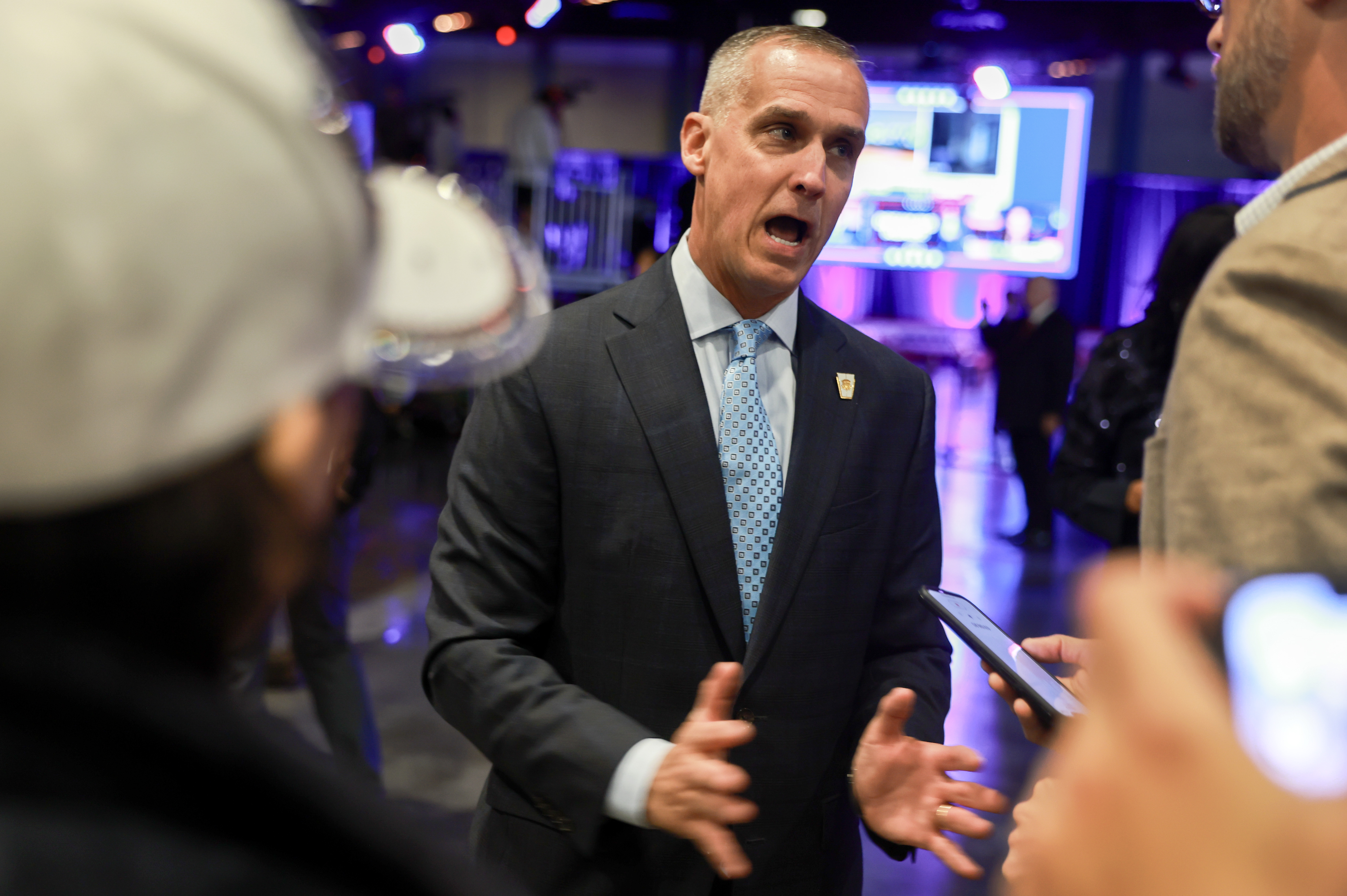 Corey Lewandowski engaging with people during the election night watch party for Donald Trump in West Palm Beach, Florida on November 5, 2024. | Source: Getty Images