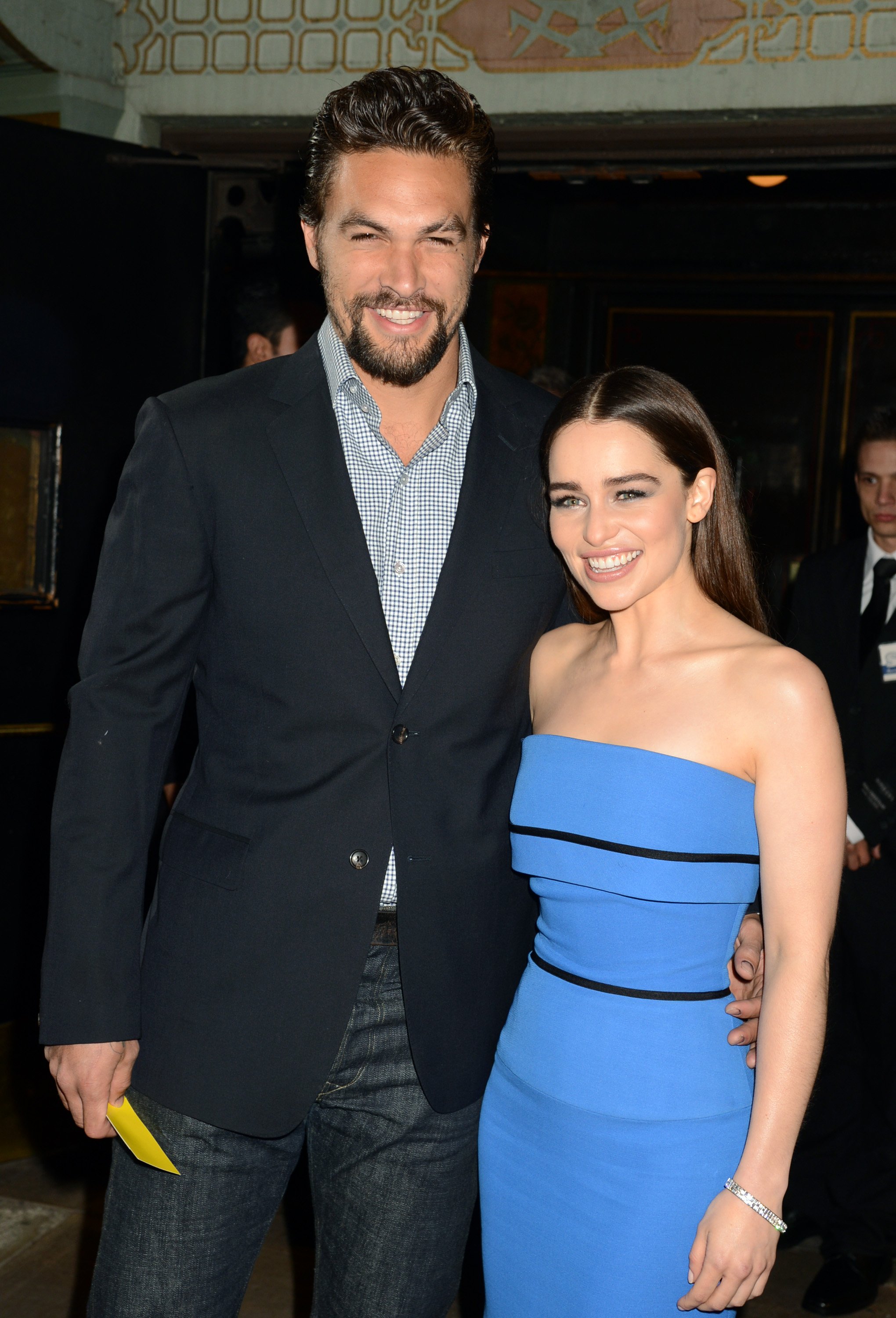 Jason Momoa and Emilia Clarke attend the HBO's "Game Of Thrones" Los Angeles Premiere at TCL Chinese Theatre on March 18, 2013 in Hollywood, California. | Source: Getty Images