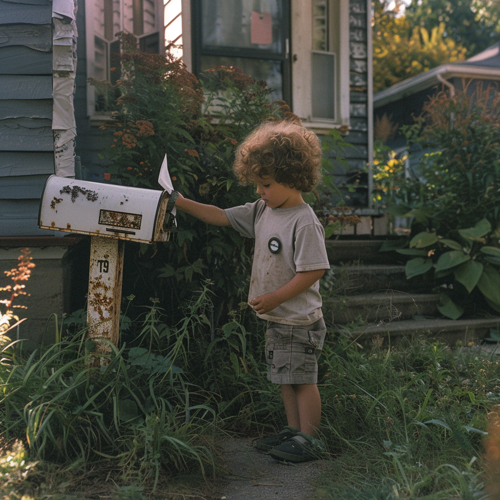 Boy dropping a letter in the mailbox | Source: Midjourney