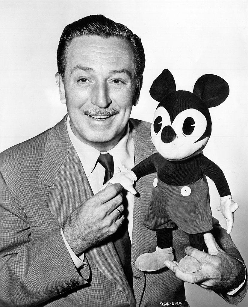 Walt Disney with a plush puppet of Mickey Mouse in 1950s | Photo: Mondadori/Getty Images