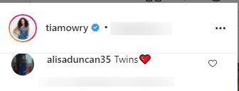 Screenshot of a comment on Tia Mowry's Instagram post of her husband and daughter. | Source: Instagram.com/TiaMowry