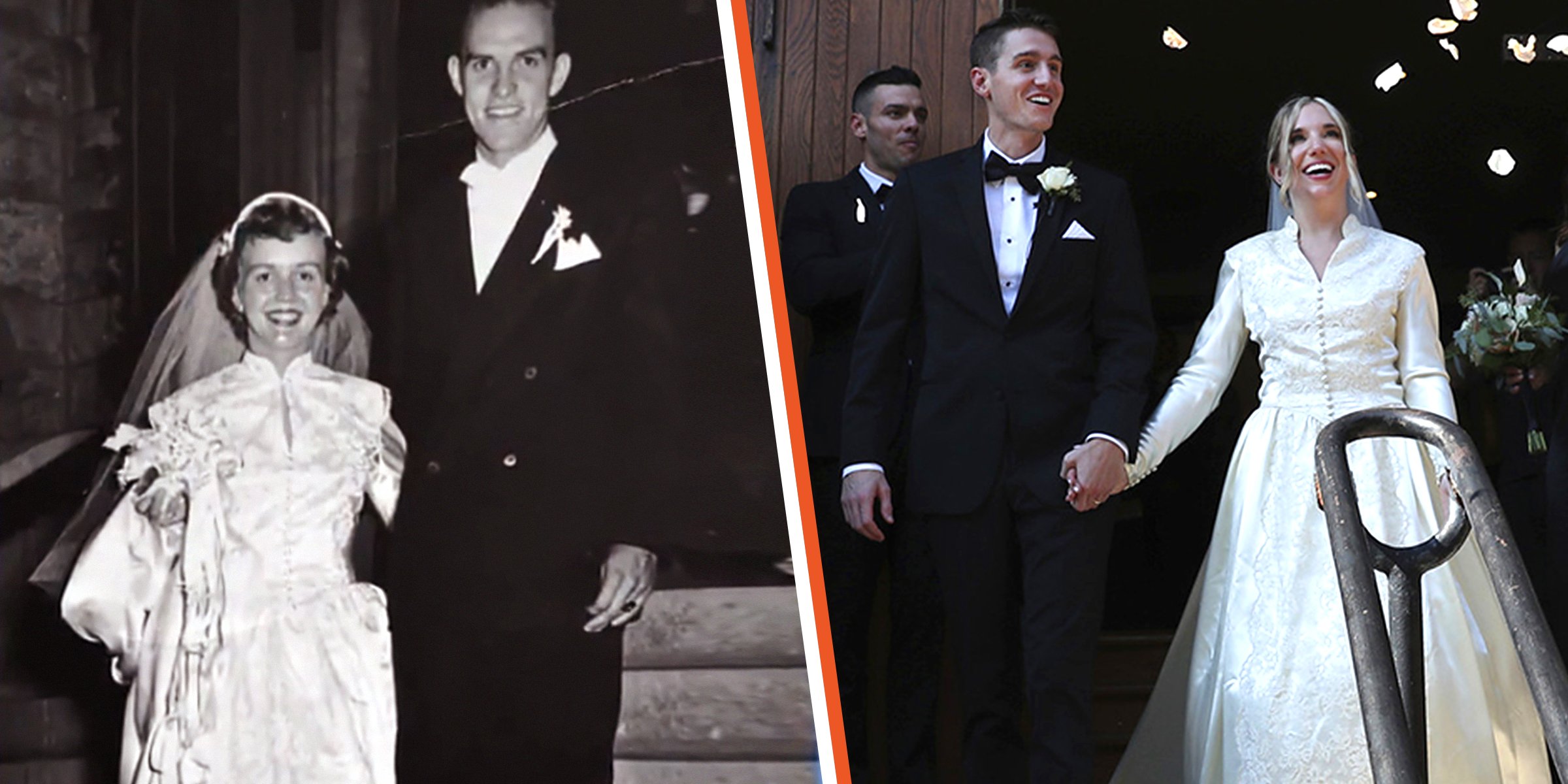 Adele Larson Stoneberg y Roy Stoneberg el día de su boda en 1950. | Serena Stoneberg y su prometido el día de su boda. | Foto: facebook.com/ATLandCo | Getty Images