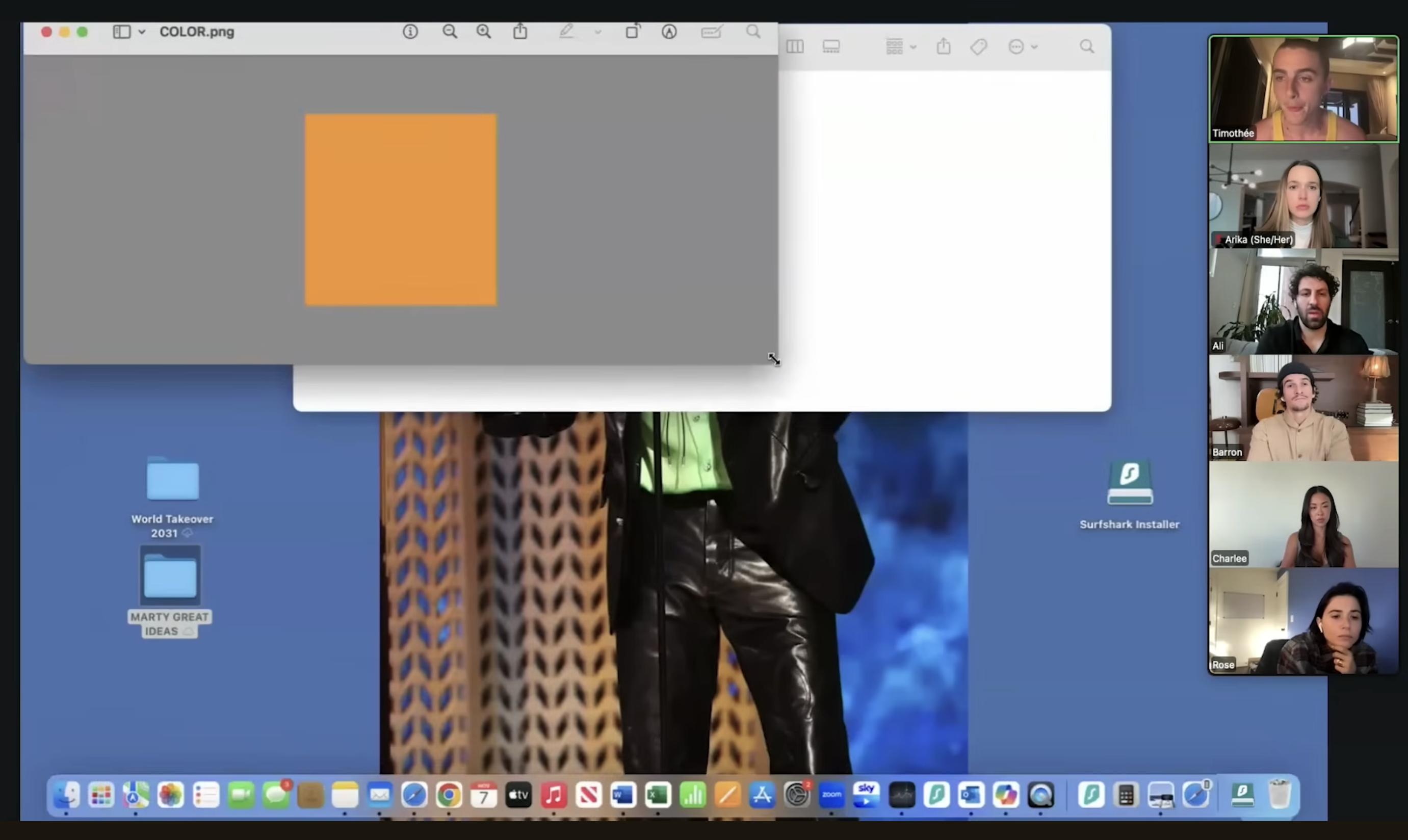 A solid orange color swatch titled "COLOR.png" appears on screen during Timothée Chalamet's pitch, as posted on November 18, 2025 | Source: YouTube/A24