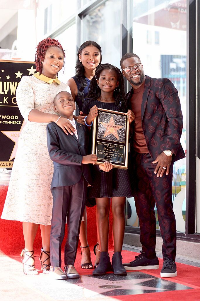Kevin Hart, his ex-wife Torrei, wife Eniko, and their children on the Hollywood Walk of Fame | Source: Getty Images/GlobalImagesUkraine