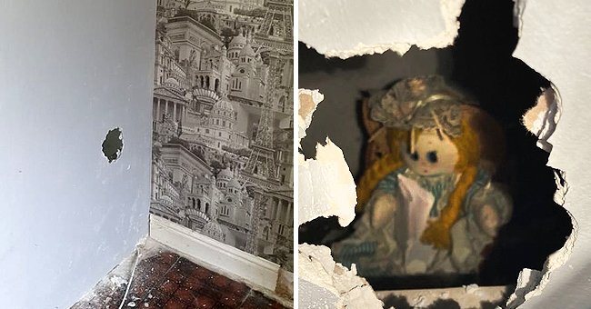 A creepy doll holding an eerie message was discovered behind a boarded wall by a new homeowner | Photo: Twitter/orlandosentinel & Twitter/dailystar