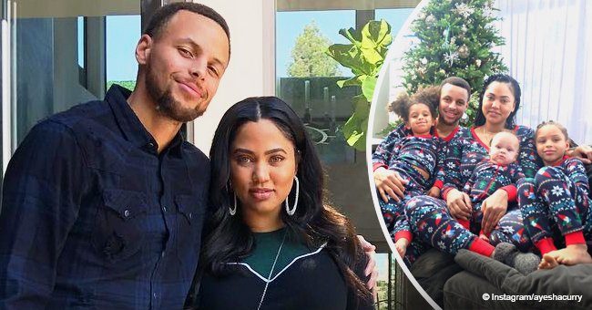 Stephen & Ayesha Curry pose with daughter and baby son in identical outfits during the holidays